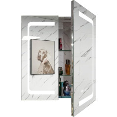 Janboe Illuminated LED Bathroom Mirror Cabinet 24 x 28 Inch Stainless Steel Wall Mounted Medicine Cabinet with Double Touch Switches for Color Changing, Dimmer and Anti-Fog Function