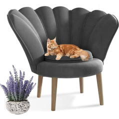 Marthome Glamour Armchair, Velvet Chair, Comfortable Upholstered Chair, High-Quality Shell Chair, Modern Living Room Chair, Elegant Design Chair, Velour Chair with Beech Wood Feet (Grey)