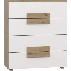 Forte Arkina Chest of Drawers with 4 Drawers, Wood Composite, Artisan Oak + White, 80.2 x 94.9 x 41.3 cm