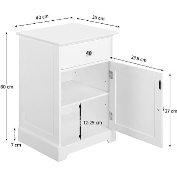 Yaheetech Set of 2 Bedside Cabinets with Drawer and Adjustable Shelf, Box Spring Bed, Side Table, Sofa Table for Bedroom/Living Room, White