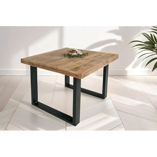 SAM Rio Dining Table 80 x 80 cm Solid Mango Wood U-Frame Black Straight Edges