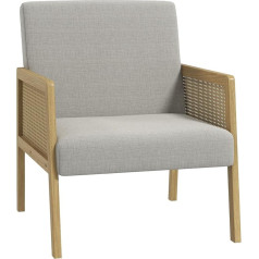 Homcom Accent Chair, Recliner Chair, Lounge Chair with Armrests in Rattan Look, Upholstered Single Chair with Linen Look for Living Room, Bedroom, Grey, 65.5 x 72 x 78 cm