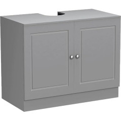 Bakaji Stone Line Vanity Unit with 2 Doors, Basin Cabinet, Wood Basin, Grey, Standard