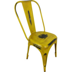 Indoortrend Retro Metal Bistro Chair, Stackable, Vintage Design, Stackable Chair with Industrial Look for Dining Room, Kitchen, Balcony, Sturdy Kitchen Chair, Used Look, Metal Chair with Backrest, Colour: Yellow