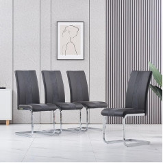 Ainpecca Swing Chairs, Dining Room Chairs, Kitchen Chairs with Faux Leather Cover, Chrome-Plated Metal Frame and Modern Design in Dark Grey for Office, Dining Room and Bistro (4)