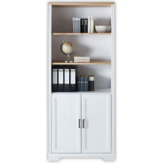 Stella Trading Jasmin Office Cabinet in Light Pine, Artisan Oak Look, Filing Cabinet with Open Compartments and Doors, Country House Style Office Furniture Complete Set, 86 x 204 x 38 cm (W x H x D)
