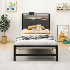 ‎Verfarm VERFARM Upholstered Bed 90 x 200 cm Bed Frame Single Bed Double Bed Design Bed with Slatted Frame Strong Steel Slat Holder Bed Frame 90 x 200 cm Padded Bed Frame Youth Bed