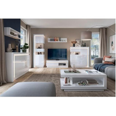 Lomadox Modern Living Room Complete Set in White High Gloss 7-Piece Including Lighting