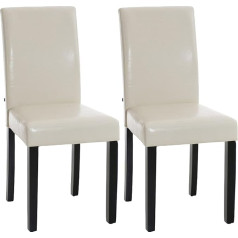 CLP Ina Set of 2 Dining Room Chairs with Faux Leather Cover, Upholstered Chairs with Wooden Frame, Kitchen Chairs with Floor Protectors, Colour: Cream, Frame Colour: Black