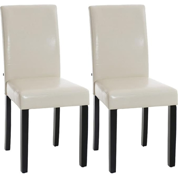 CLP Ina Set of 2 Dining Room Chairs with Faux Leather Cover, Upholstered Chairs with Wooden Frame, Kitchen Chairs with Floor Protectors, Colour: Cream, Frame Colour: Black