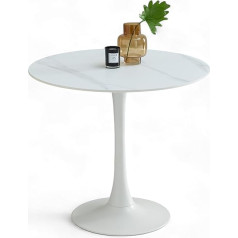 Stella Trading JOSH Round Dining Table in Marble Look, White, Extraordinary Dining Room Table with Metal Frame for Kitchen and Dining Room, 90 x 75 x 90 cm (W x H x D)