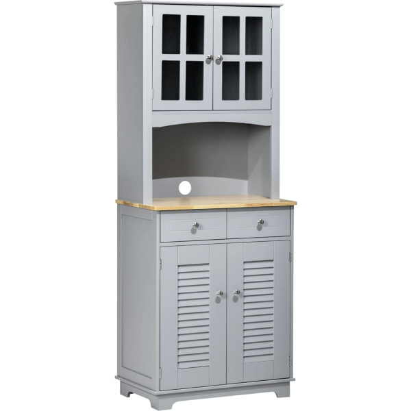 Homcom Tall Kitchen Sideboard, Wooden Buffet, Storage Cabinet in Classic Style, Grey, 68 x 39.5 x 170 cm