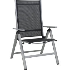 Greemotion Monza Comfort Reclining Garden Chair, Aluminium Frame Folding Armchair with 7-level Adjustable High Backrest, Textilene Deck Chair with Extra-wide Seat approx. 55 x 42 x 44 cm, Black-silver