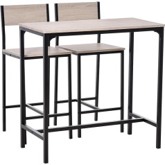 Homcom Bar Table Set of 3, Dining Table with 2 Bar Stools, Kitchen Counter with Bar Chairs, Dining Set, Seating Set for Kitchen, Dining Room and Bistro, Metal Frame, MDF, Natural + Black, 89 x 45 x 87