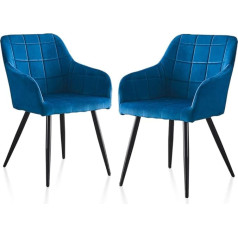 Tukailai Dining Room Chairs, Set of 2, Kitchen Chairs, Upholstered Chairs, Design Chair with Backrest, with Velvet Seat, Metal Frame, Blue