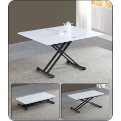Volero' Convertible Space Saving Table; Height-Adjustable Table; Ulisse Medium Model; Lift Table; Adjustable Living Room Table (Painted White, Legs Grey)