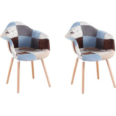 Grobkau Set of 2 Multicoloured Patchwork Armchairs Linen Fabric Leisure Living Room Corner Chairs Reception Chairs with Backrest Soft Cushion (Grey)