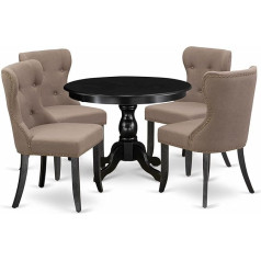 East West Furniture HBSI5-ABK-48 Hartland 5 Piece Room Furniture Set Includes Round Dining Table with Base and 4 Upholstered Coffee Linen Chairs 42 x 42-Inch