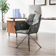 Wohenster Dining Room Chairs, Swivel Kitchen Chair with Metal Legs, Velvet Cover, Office Chair, Swivel Chair, Upholstered Chair, Black/Grey, Mixed Chair with Armrests, Backrest, Armrest Chair for