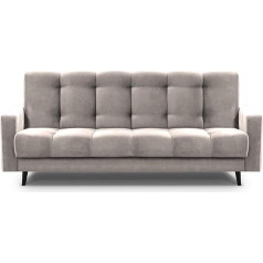 Mars Meble Nancy BIS Sofa Bed with Bed Box - Three-Seater 220 cm Wide Upholstered Sofa with Sleep Function Velour Sofa with Spring Core Wooden Legs, Fabric: Paros 02 - Beige