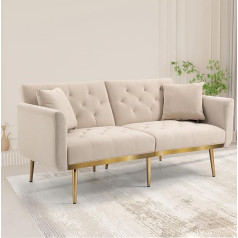 Drixno Soft velvet 3-seater design sofa, convertible 3 adjustable sofa bed, sturdy metal leg support, suitable for multiple scenarios living room, bedroom or small space, comfortable for sitting or sleeping