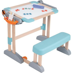 Smoby - Wooden Desk 2-in-1 - Foldable Desk and Creative Board, Lots of Accessories, Made of Beech Wood, for Children Aged 3+