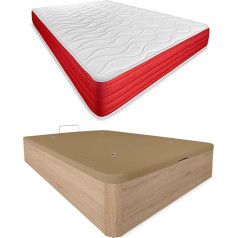 ‎Duérmete Online DUÉRMETE ONLINE Cambria Lite Reversible Memory Foam Mattress 23 cm Thick + Wooden Bed Frame Large Capacity PU 90 x 190 cm