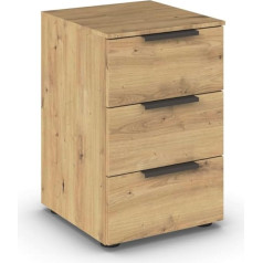 Rauch Möbel Flipp, Bedside Table for Bedroom, Artisan Oak, Wood, 3 Drawers, Graphite Handles, 40 x 61 x 42 cm