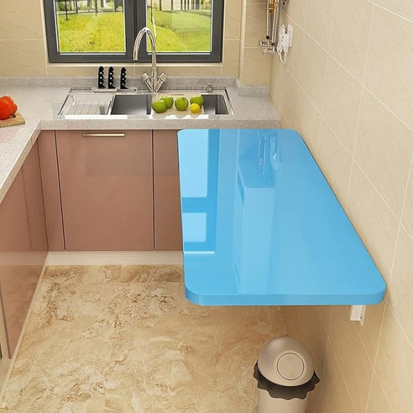 Generisch Wandmontierter Klapptisch für Waschküche und kleine Räume, blau, 100 x 40 cm, schwimmender Kinderschreibtisch für Esszimmer, Arbeitszimmer, Küche, Abendessen, Bar