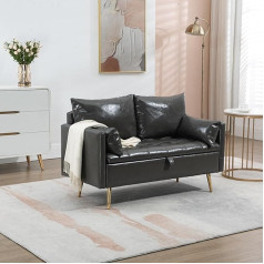 [En.casa] Sysmä 2-Seater Upholstered Sofa Faux Leather Hinged with Box Couch with Cushion Folding Sofa with Armrest Foam Grey Matt