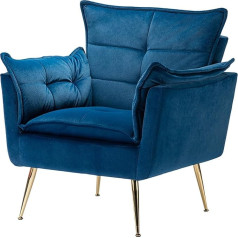 Hulala Home Cosy Reading Chair Comfortable with Gold Metal Legs, Modern Velvet Lounge Chair with Thick Seat Cushion for Living Room and Bedroom, Dark Blue