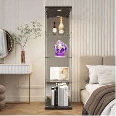 Dadea Mirror Glass Display Cabinet, 4 Shelves Glass Cabinet Display Cabinet, 42.5 × 36.5 × 164 cm, 1 Door Curio Cabinets with Light and Lock, Floor Standing Glass Storage Cabinet for Home Office