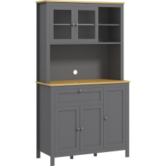 Homcom Kitchen Cabinet Kitchen Buffet Cupboard Storage Furniture in Modern Style with 3 Cabinets, Drawer, Niches, Cable Passage, Adjustable Shelves and Glass Doors, 100 x 40 x 180 cm, Grey
