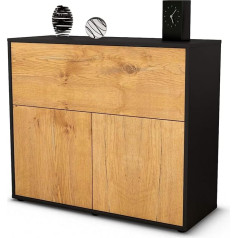 Stil.zeit Carolin Sideboard, Matt Anthracite Body, Front Wood Design Oak (92 x 79 x 35 cm) Push-to-Open Technology