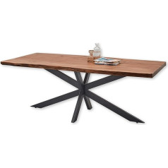Stella Trading Jaro Dining Table Solid Acacia Wood – High-Quality Dining Room Table with Star-Shaped Metal Frame for Your Dining Room – 200 x 76.5 x 100 cm (W x H x D)