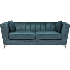 Beliani Gaula Velvet Fabric Sofa 3 Seater Modern Living Room Sofa Blue Green