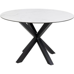 Ac Design Furniture Heather Round Dining Table for 4 People, White Marble Look Table Top and Metal Cross Frame, Kitchen Table with Ceramic Surface, Heat Resistant, Scratch-Resistant, Diameter 119 x