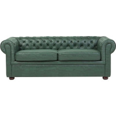 Beliani Classic Chesterfield Sofa Button Tufted 3 Seater Air Leather Green Chesterfield