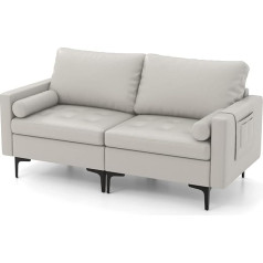 Costway 2-Seater Sofa, 2-Seater Sofa Bed with Backrest, Padded Armchair, Lounge Sofa, Metal Frame, Double Sofa for Living Room (Light Grey)