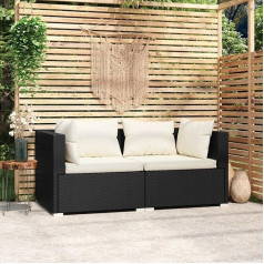 Iiaky 2 Seater Sofa with Cushion Black Poly Rattan Small Futon Sofa Bed Modular Sofa Love Seat Two Sofa