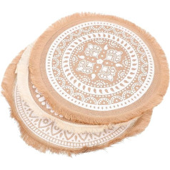 Cabilock 3 x Mandala Table Set Wall Stickers for Bedroom Pimpernel Wall Decoration Made of Rattan Wall Stickers Ammer Round Woven Coaster Room Decorations Place Mats Jute Cloth Khaki