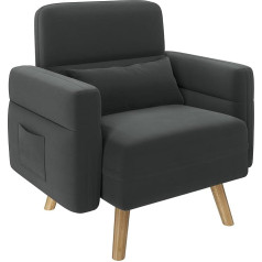 Yaheetech Armchair, Living Room, Wingback Chair with Armrests and Wooden Legs, Upholstered Chair, Lounge Chair, Single Sofa with Pockets and Cushions, for Living Room/Study, Dark Grey
