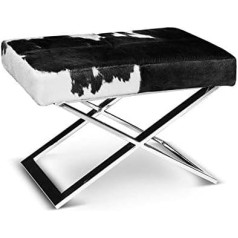 NEUERRAUM Stylish cowhide leather stool with X-shaped stainless steel legs. Real cowhide in black and white.