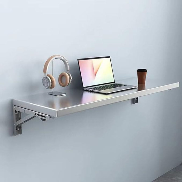 Generisch Klapptisch aus 304 Edelstahl, Wandmontage, mit K-Ablage, für Balkon, Badezimmer oder Waschküche, platzsparend (60 x 30 cm)