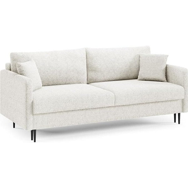 Likma 3-Seater Sofa Mara 209 cm with Sleep Function and Bedding Container, Bouclé Sofa Bed with Bed Box, Modern Couch, Sofa Sets, Sofa Bed Colour: White, Fabric: Lambi 7