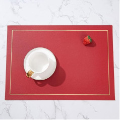 Amdxd Set of 2 Christmas Placemats, Washable, Square, PU Leather Place Mats, Washable, Plain, Heat-Resistant, Christmas Red Table Mat for Kitchen, Home, Restaurant, 30 x 43 cm