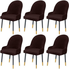 ‎Clgty CLGTY Velvet Curved Chair Cover, Modern, Removable Chair Covers with Elastic Base, Soft Chair Cover for Dining Room, Banquet, Brown, Pack of 6