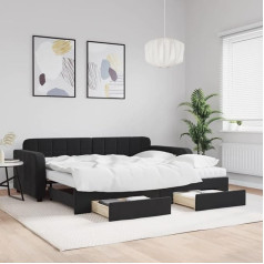 Lapooh 3197005 Extendable Day Bed with Drawers, Black, 90 x 200 cm, Velvet, Sofa Bed, Sofa Bed, Teenager's Bed, Bed Frame, Sofa Bed