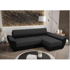 Altdecor REB-L3 Corner Sofa with Sleep Function and Bed Box, Corner Sofa, L-Shape Sofa Bed, Extendible Living Landscape Sofa Bed, Cauchsofa - 251 x 140 x 88 cm, Black/Grey