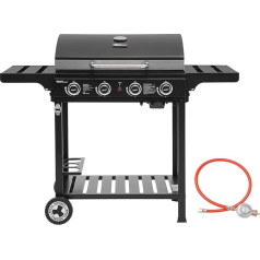 Royal Gourmet 4 Burner Gas Barbecue Trolley, 12 kW BBQ Gas Grill with Side Shelves and Bottle Rack, Camping Grill for Outdoor Garden Party Black